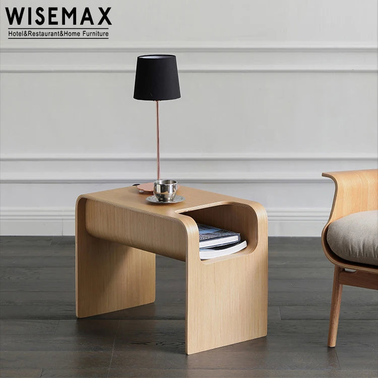 WISEMAX FURNITURE Simple Modern Style C Shape Coffee Table with Storage Wooden Frame Side Tables for Home Living Room