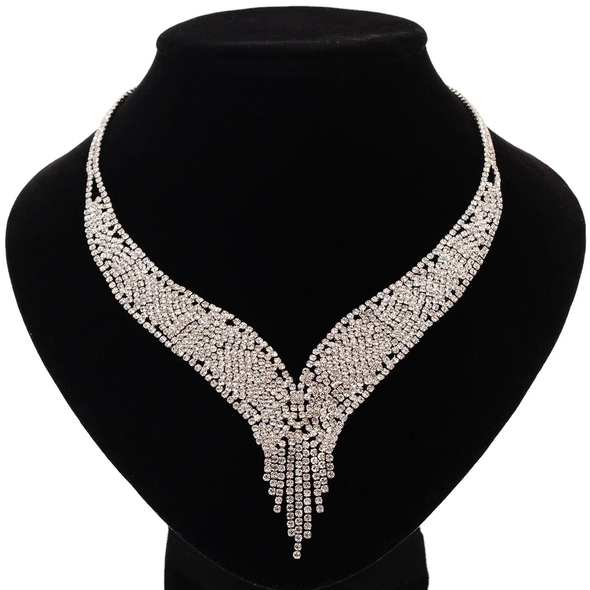 Vibrant Vintage Wedding Dress Accessories Large Statement Silver Necklaces with Full Rhinestones for Parties and Engagements