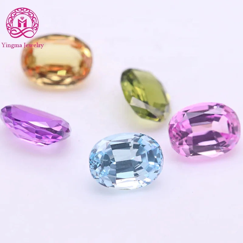 Lab Created Gemstone OEM/ODM Multicolor Aquamarine Blue Purple Peridot Color Oval Cut Lab Grown Sapphire for Jewelry Making