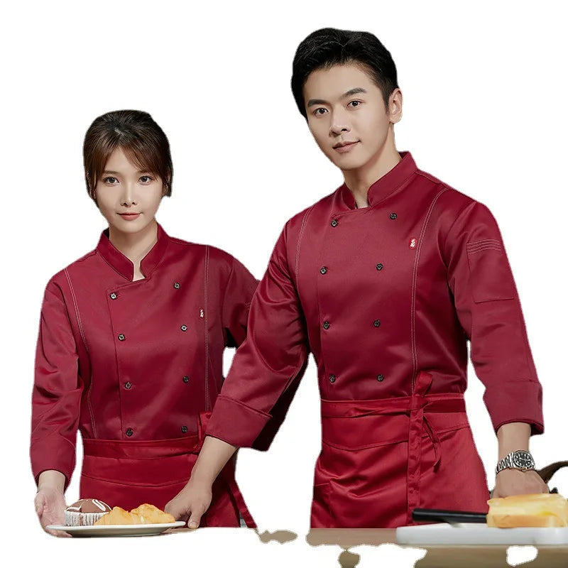 Long Sleeve Chef Jacket Food Service Uniform Hotel Restaurant Canteen Bakery Work Clothes Custom Logo