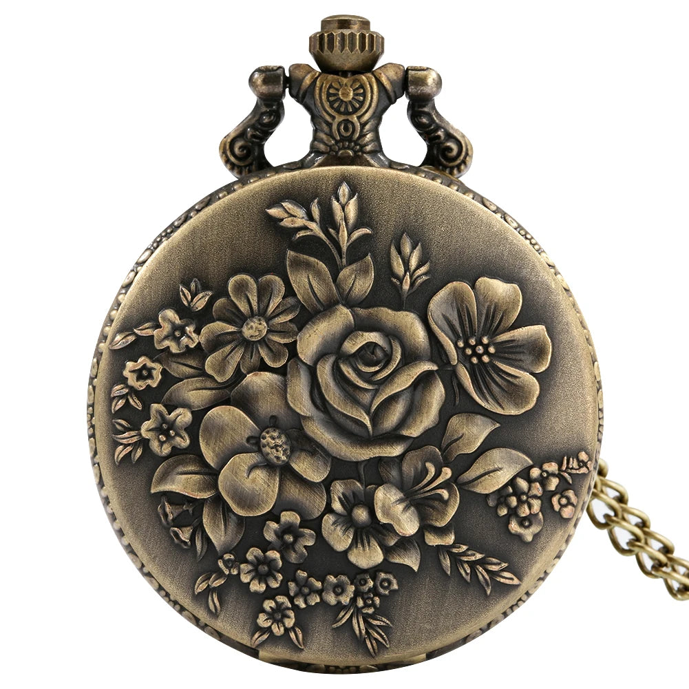 Antique Gift Metal Necklace Clock Retro Flower Steampunk Pocket Watch With Chain for Women