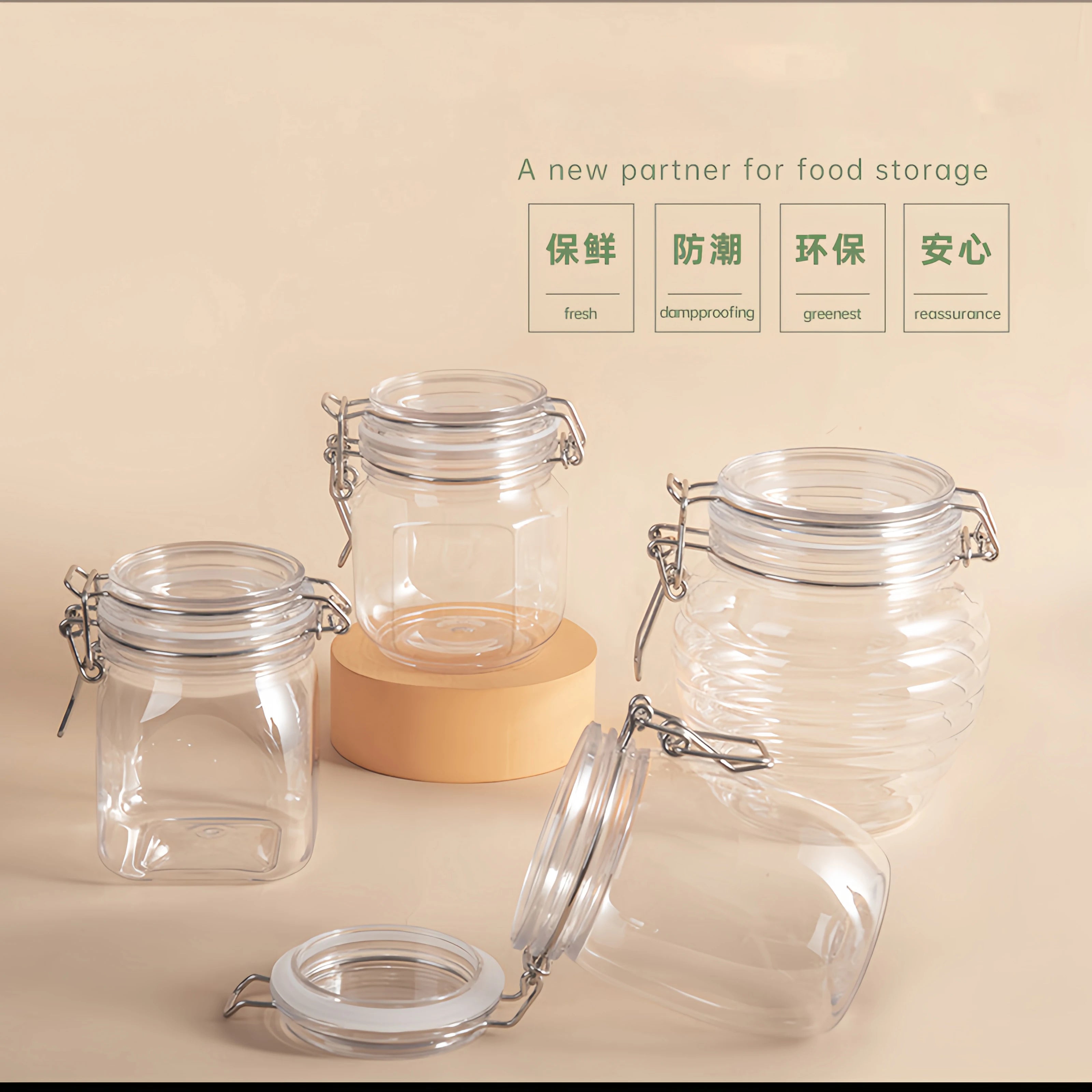 Wholesale Plastic Jars Food Grade Bpa Free 200ml -1000ml Food Grade clear Plastic Containers Jars with Lids