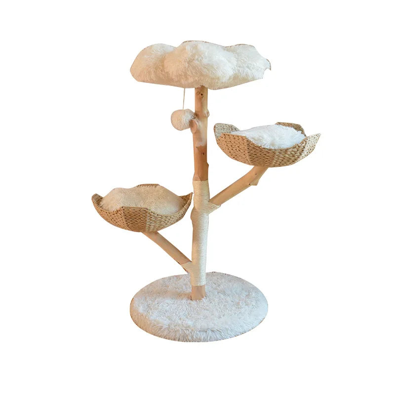 RTS Cat Climbing Tree Natual Wooden Floor to Ceiling Cat Tree Cute Design Wood Scratching Tower Wood Cat Climbing Frame