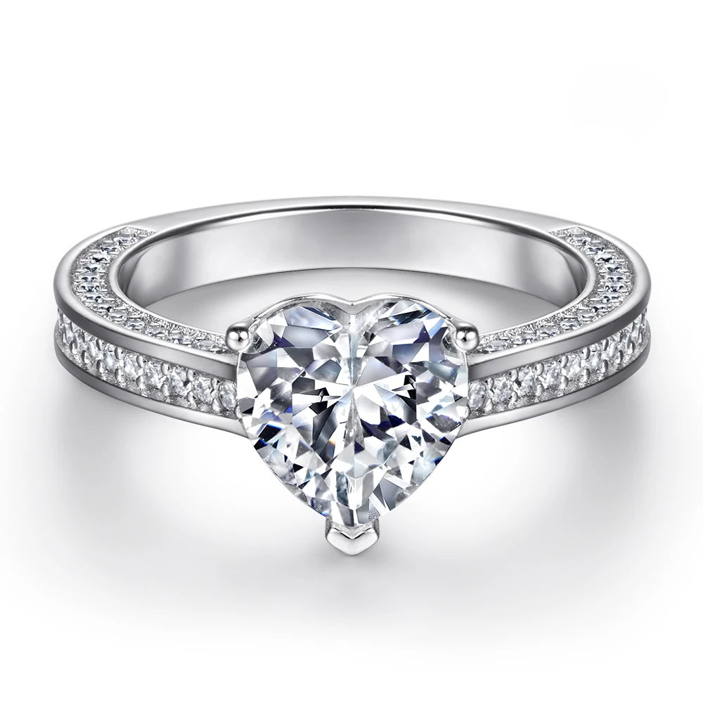 Sterling Silver 925 Jewelry Wholesaler Heart Cut Rhodium Plated White Nickel Free Zirconia Ring Engagement Wholesale OEM ODM