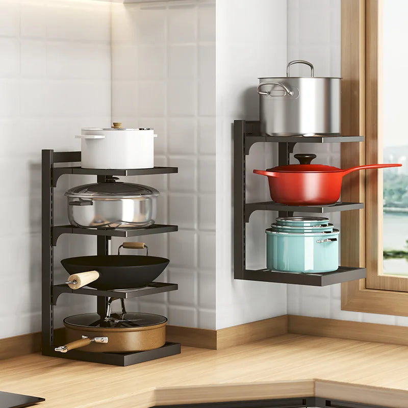 2-Tier Floor Mounted Carbon Steel Pot and Pan Organizer with Removable Lid Rack Holders for Bathroom and Kitchen