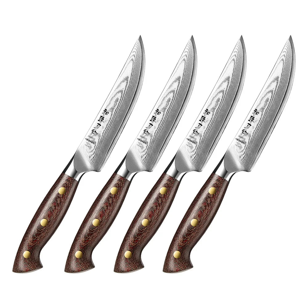 XINZUO Custom 4 Pcs Steak Knife Set Real Damascus Steel Durable Micarta Handle Professional Kitchen Knives