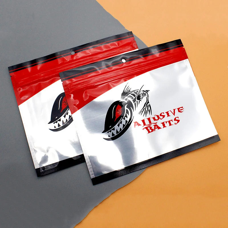 Custom Logo 3 Side Seal Worm Bait Pouch Plastic Aluminum Foil Zip Lock Packaging Bags for Fishing Lure