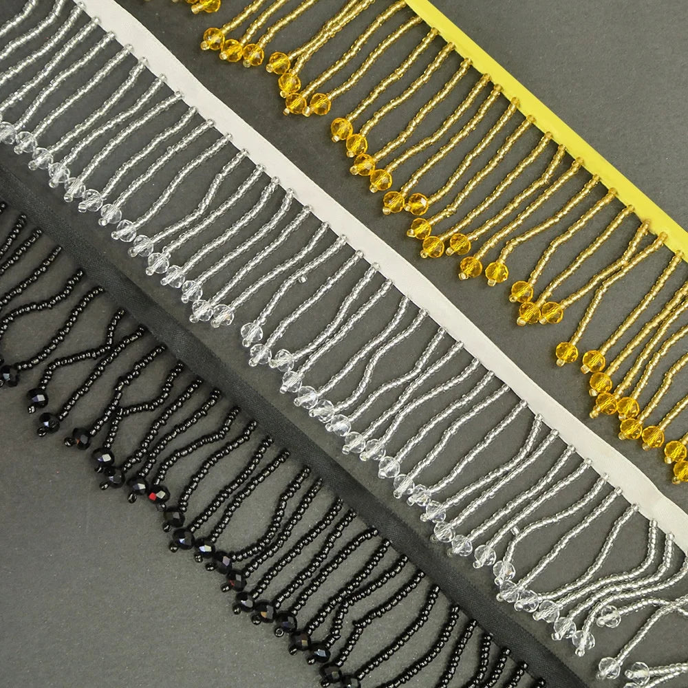 G017 Factory Supply Custom Rhinestone Applique Bead Tassel Fringe Trim for Dance Dress