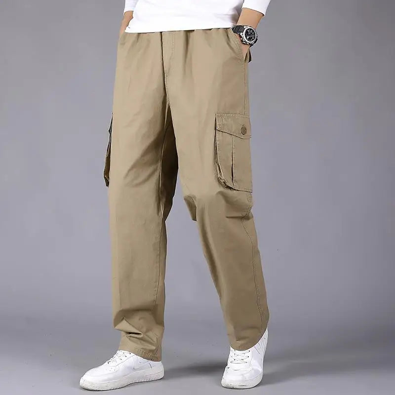 Men Multi Pocket Cargo Pants With Side Pockets Drawstring Men's Trousers Plus Size Cotton Cargo Pants