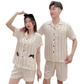 Men's Striped Printing Pajamas Male Summer Satin Silk Short Sleeve Shirts Shorts Men Plus Size Printed Home Clothes Suit