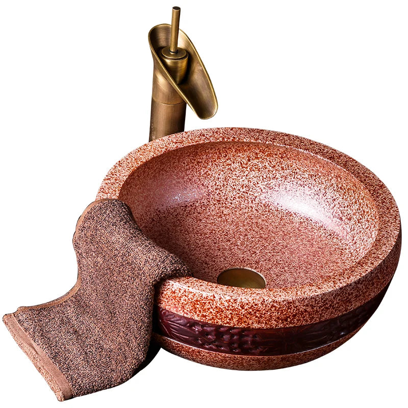 New Design China Sanitary Wares Garden basin Brown Round Art Ceramic basin for toilet