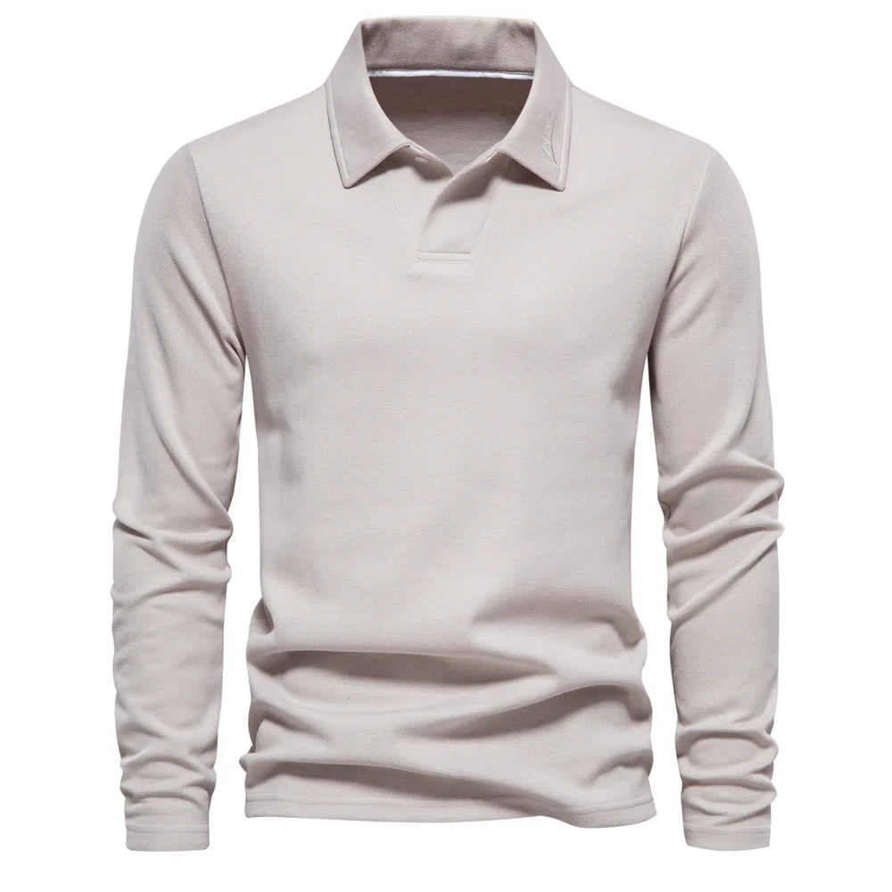 Liu Ming Good Quality Fashion 2024 New Men Clothing Cotton Long Sleeve V Neck Tops T Shirt