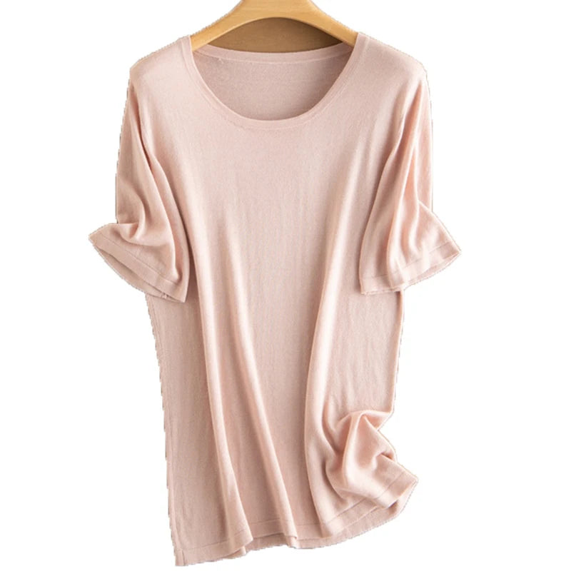 2022  Summer Knit Crew Neck Pullover  Cashmere Short Sleeves  Sweater for Women