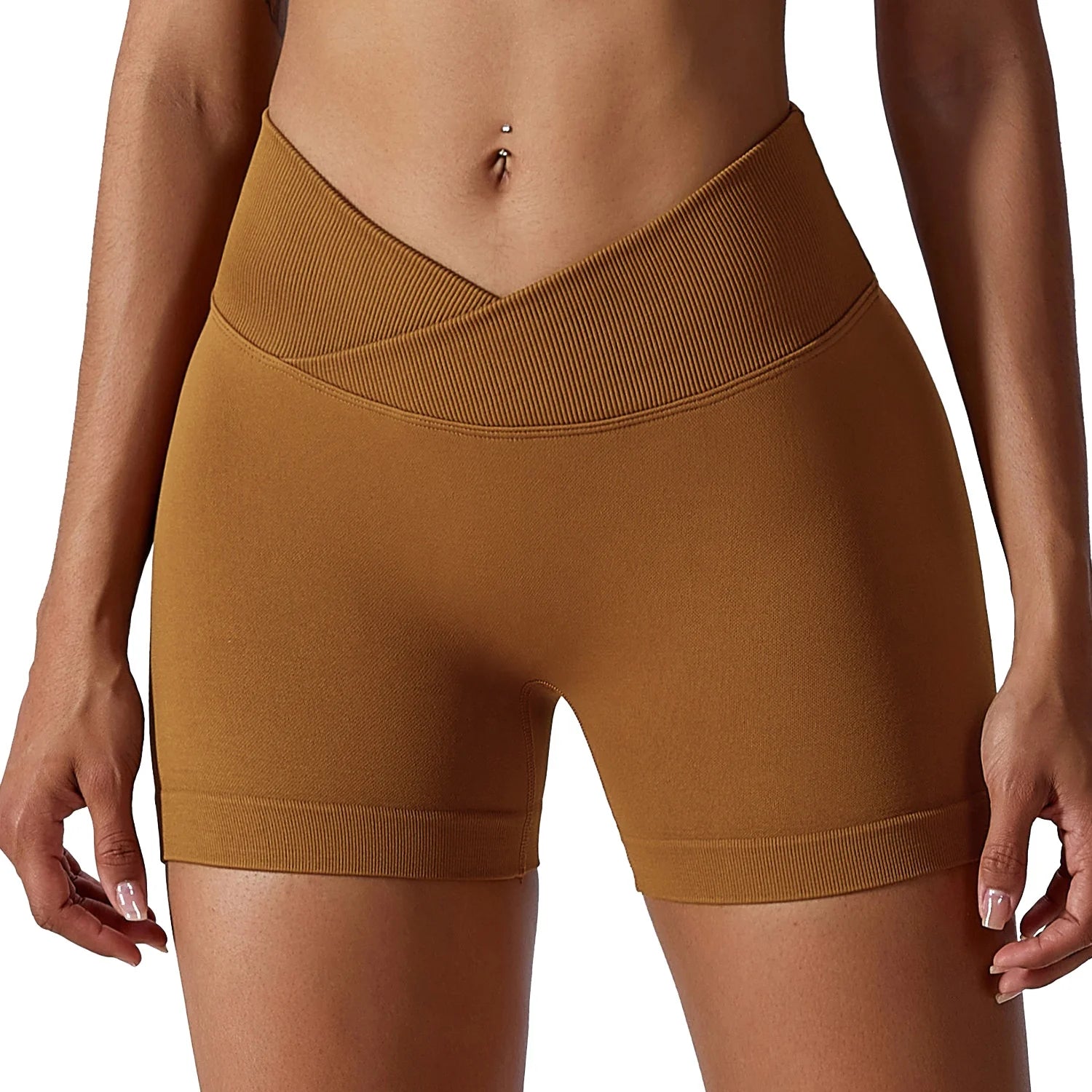 Women's Ribbed Seamless V Cut Scrunch Back Shorts Quick Dry Lightweight Fitness Spandex/Nylon Summer Running Clothes Soft Fit