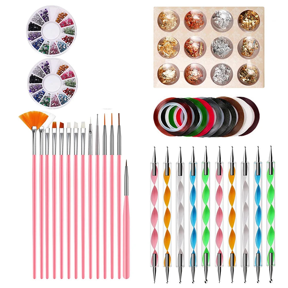 Tamax NAK001 Plastic Nail Art Tool Set with Nail Brush Dotting Pen Rhinestone Picker Tinfoil Stickers & Manicure Kit