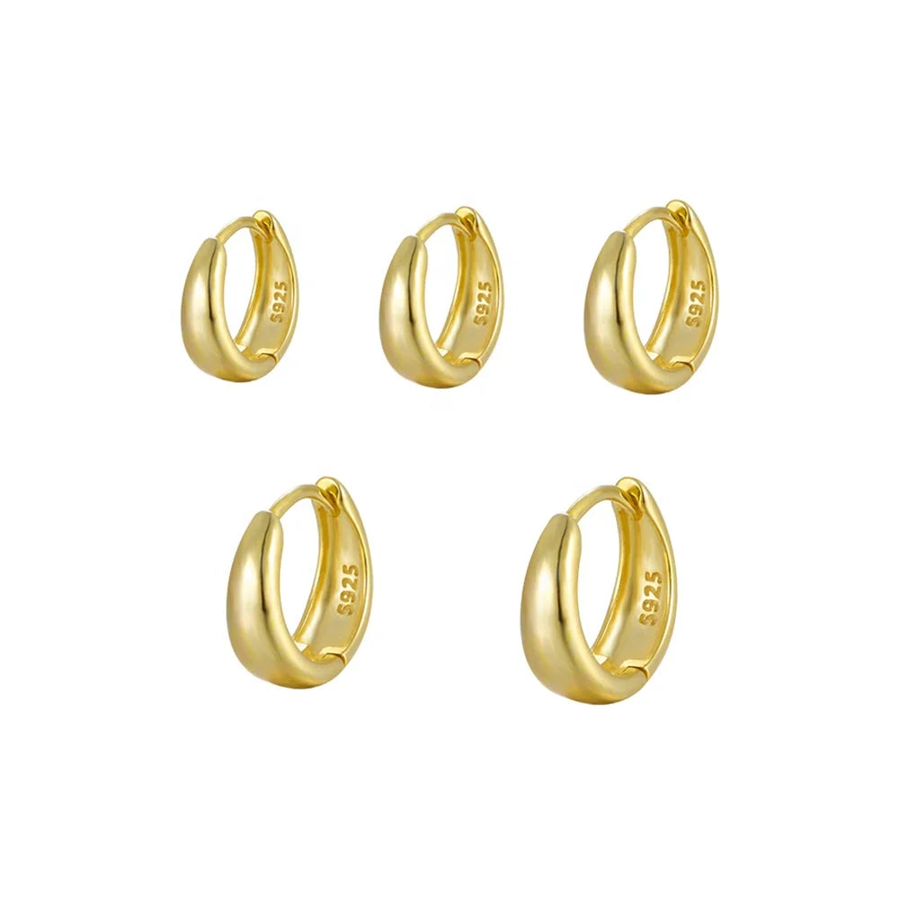 EH1351 Wholesale Vintage Design Fine Jewelry 925 Sterling Silver Round Thick Huggie Hoop Earrings for Women 18K Gold Plated MegaBDM