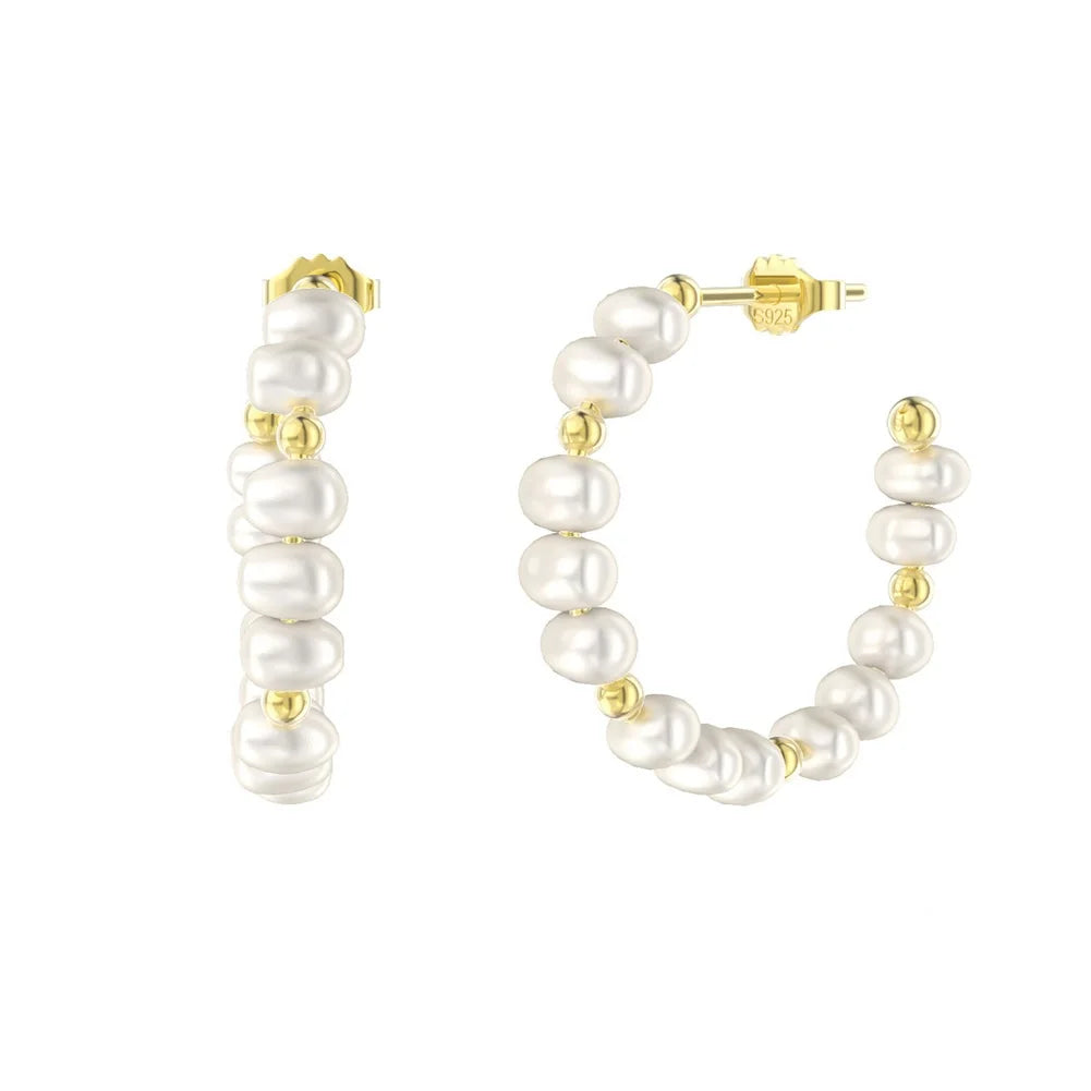Melynn Fine 925 Sterling Silver Jewelry Wholesale Hoop Earring With Baroque Fresh Water Pearl CC Design for Women Ladies Girls
