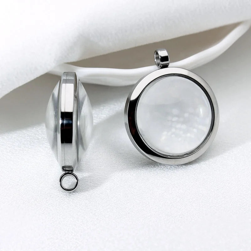 17/23/28/30mm Stainless Steel Double Curved Glass Locket Living Memory Floating Living Charms Flower Coin Fit Bracelet Chain