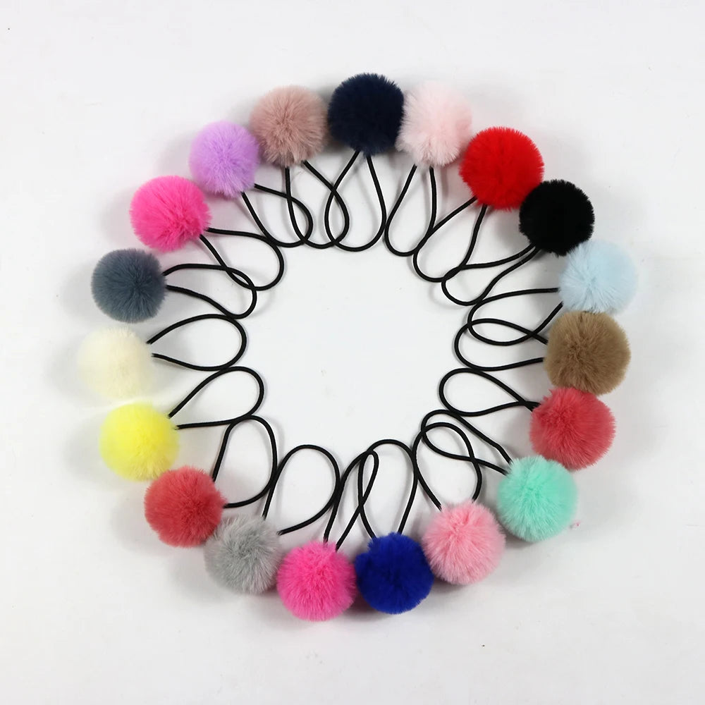 Widely-used Fluffy Pompoms Elastic Bands Women Handmade Soft Faux Rex Fur Accessories Ties for Kids Ball Hair Rope at Good Price