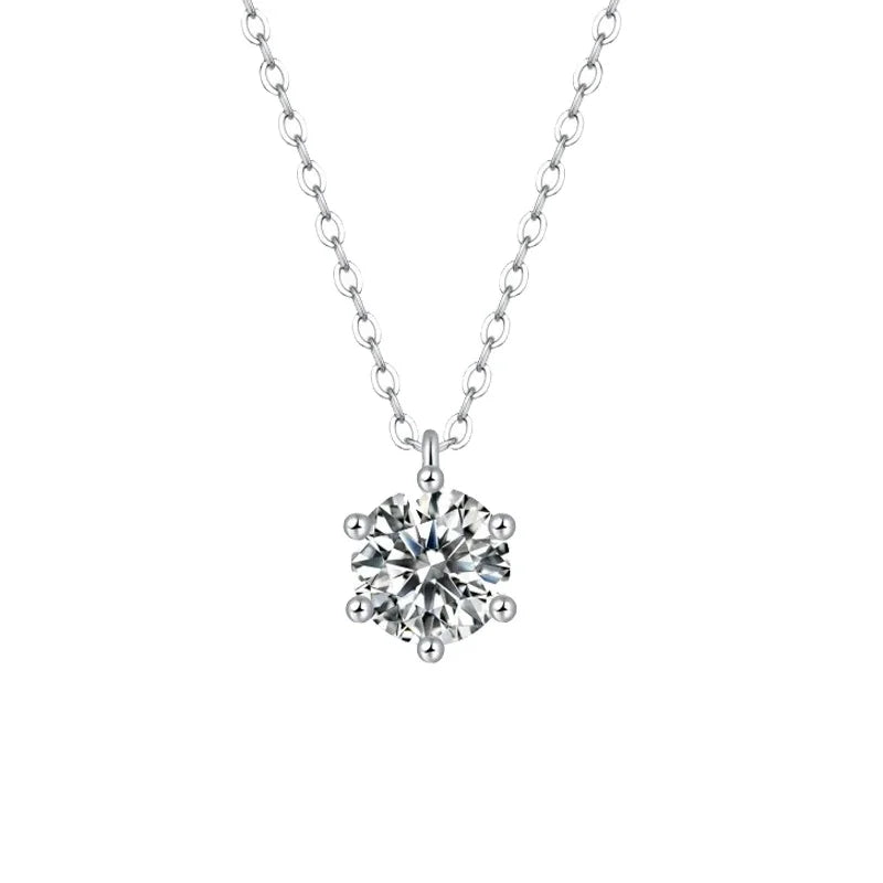 925 Sterling Silver Moissanite Necklace Classic 6 Prong Pendant High Fashion Wedding Anniversary Gift for Couples Decoration