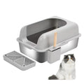 Semi-enclosed It High Sided House Clamshell Large Semi Enclosed White Portable Stainless Steel Cat Litter Box