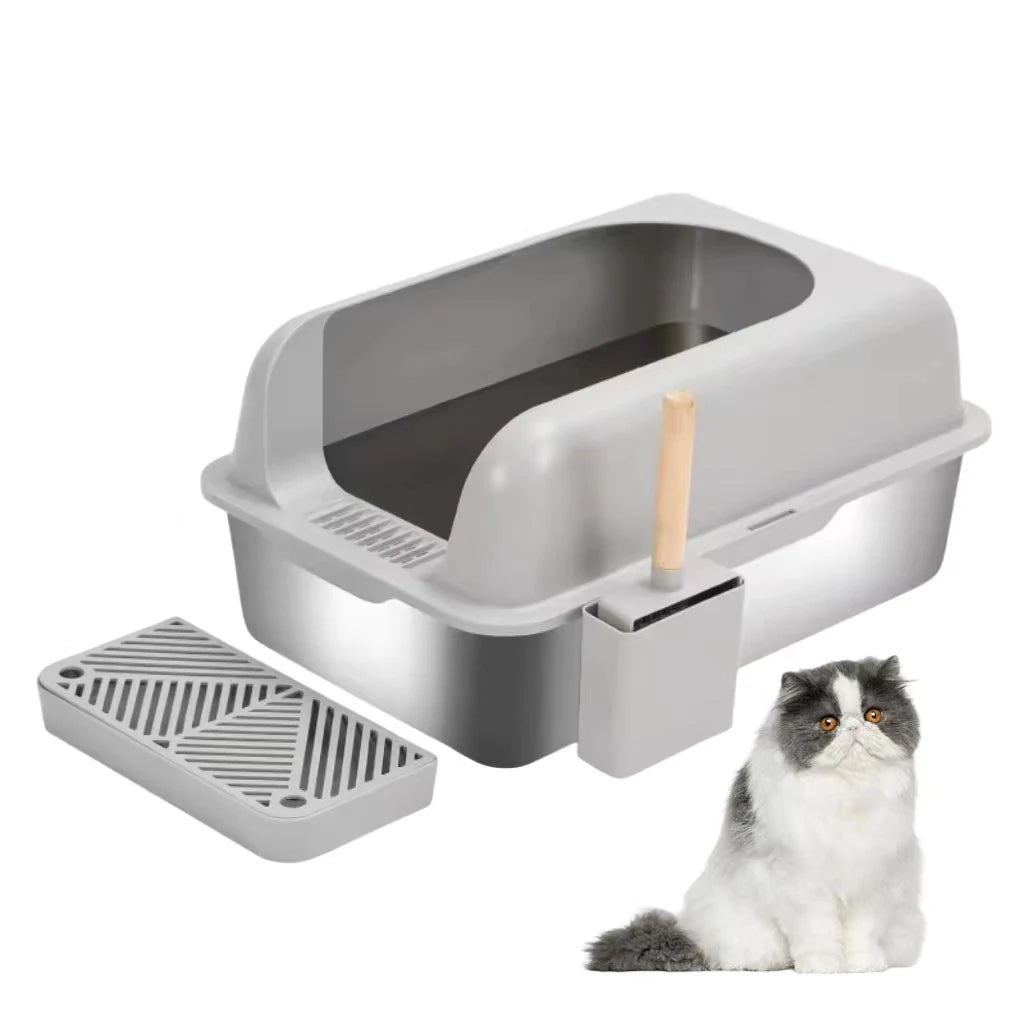 Semi-enclosed It High Sided House Clamshell Large Semi Enclosed White Portable Stainless Steel Cat Litter Box