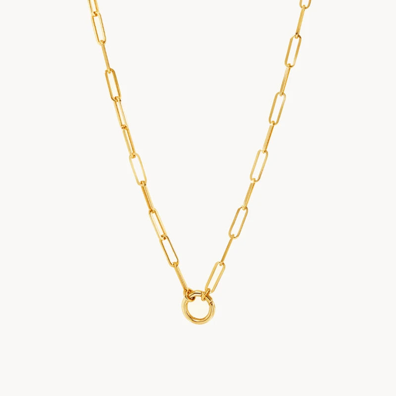 Minimalist INS 18k Gold Plated Round Push Clasp Necklace Women Stainless Steel Paperclip Chain Necklace Tarnish Free Jewelry