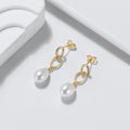 RINNTIN GPE67 Simple Style Freshwater Pearl Drop Earrings Chain with 4A Zircon Gold Plated 925 Sterling Silver Earrings