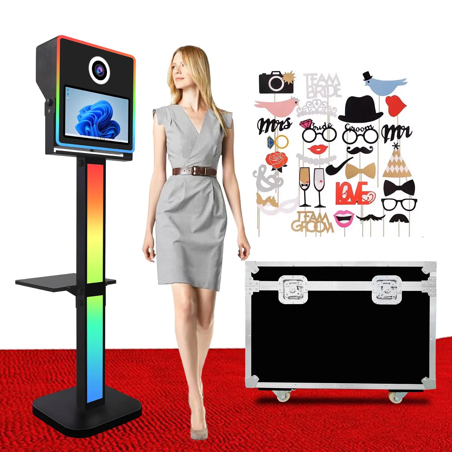 Fashionable Selfie Photobooth Machine Compatible With Printer 15.6 Inch Touch Screen DSLR Photo Booth Shell for Events Party