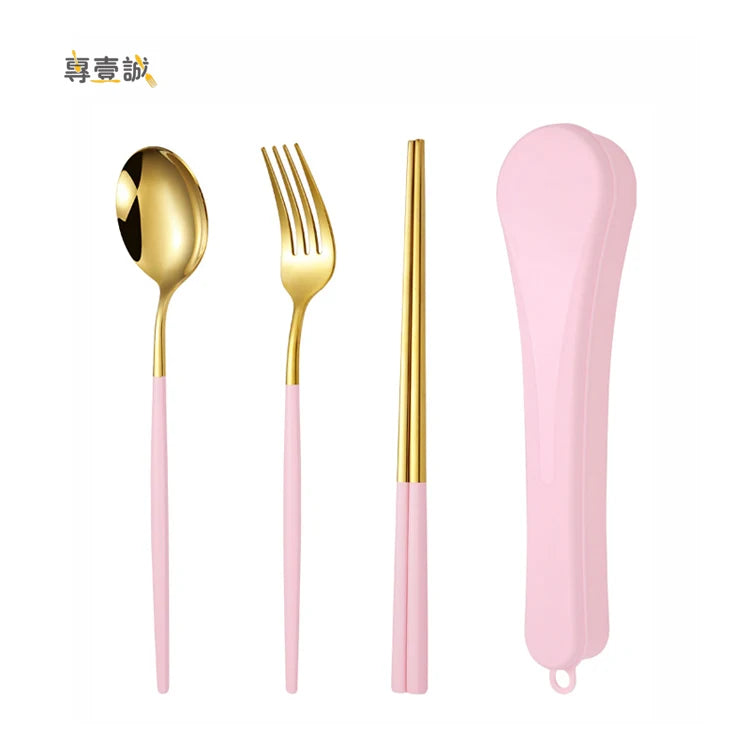 2/3pcs Portable Utensils Spoons and Forks Chopsticks Gift Set Stainless Steel Picnic Camping Travel Cutlery