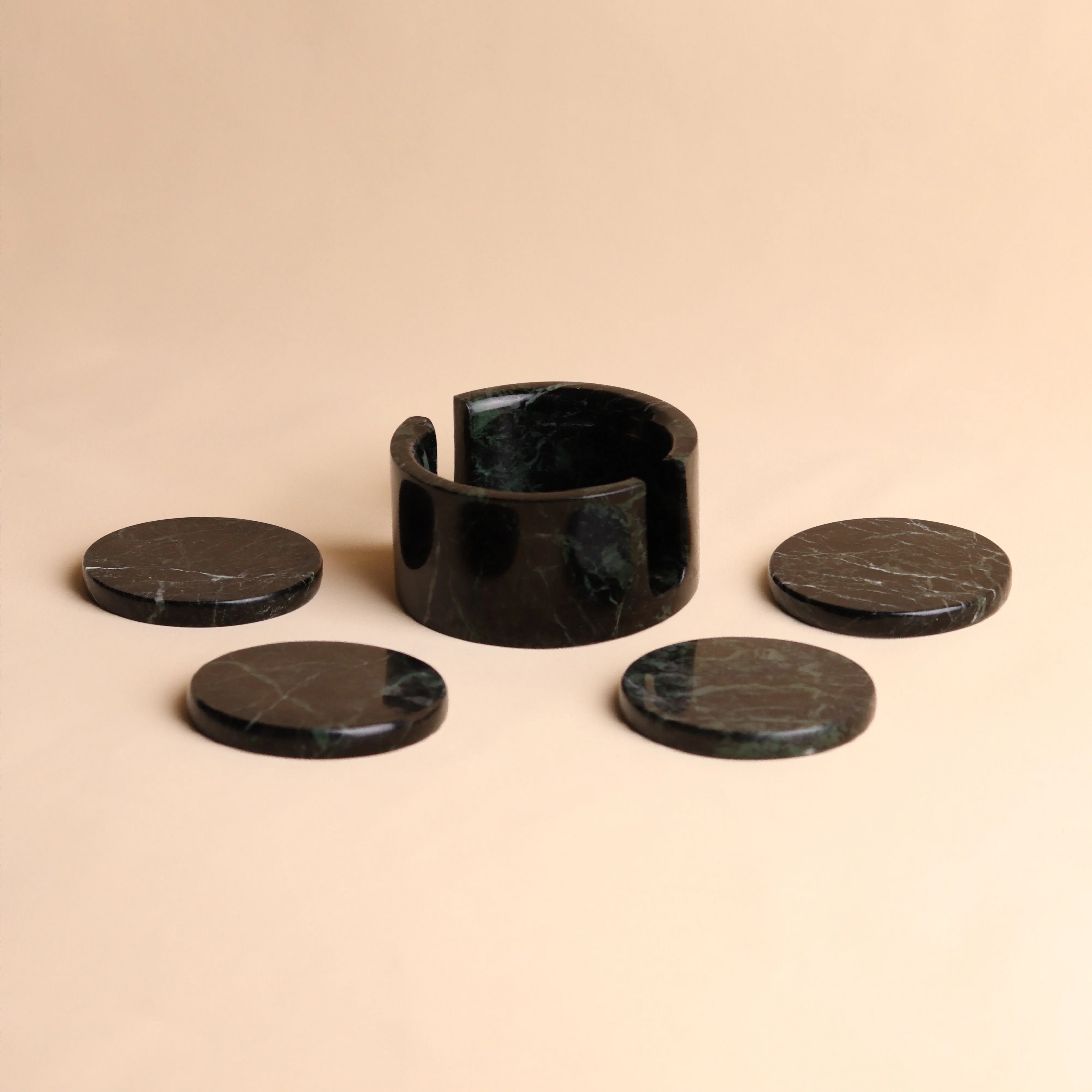 YUSHI Custom Natural Green Marble Tea Coasters Set of 4 Marble Coaster for Home Kitchen and Dining Decor