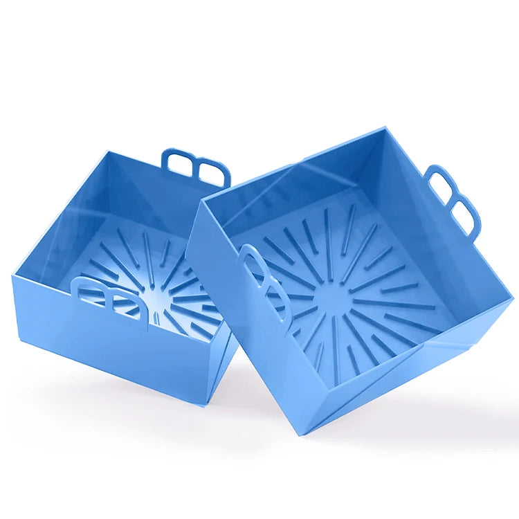 Customs LOGO Air Fryer Liners Foldable Silicone Basket NON-Stick Kitchen Gadget Collapsible Pot with Handle Baking Tool for Oven