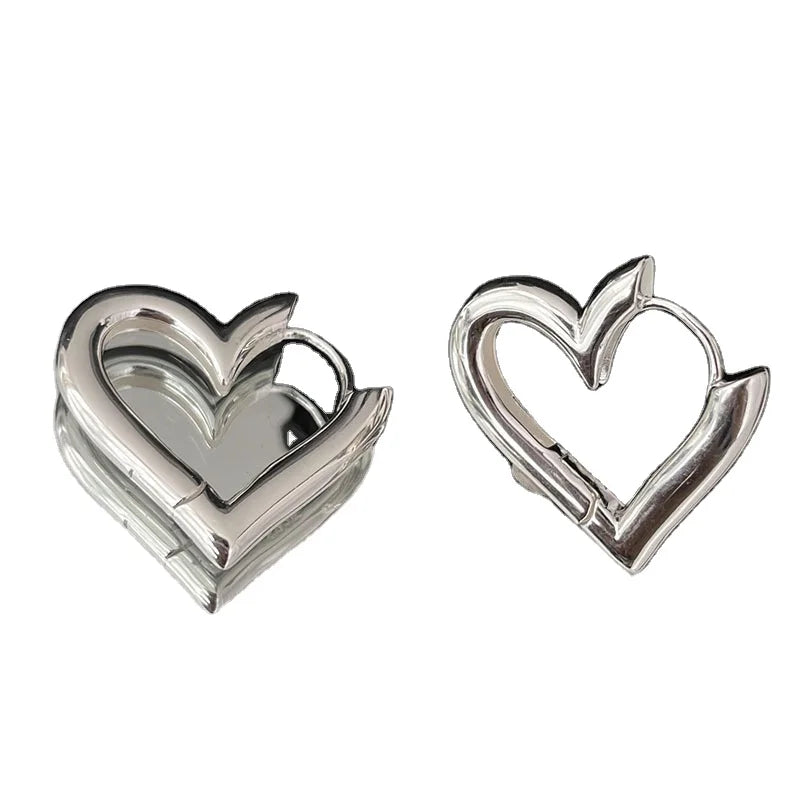 New Fashion 925 Sterling Silver Hoop Earrings Fine Big Heart Female Charm Jewelry for Women Wedding Party Gift