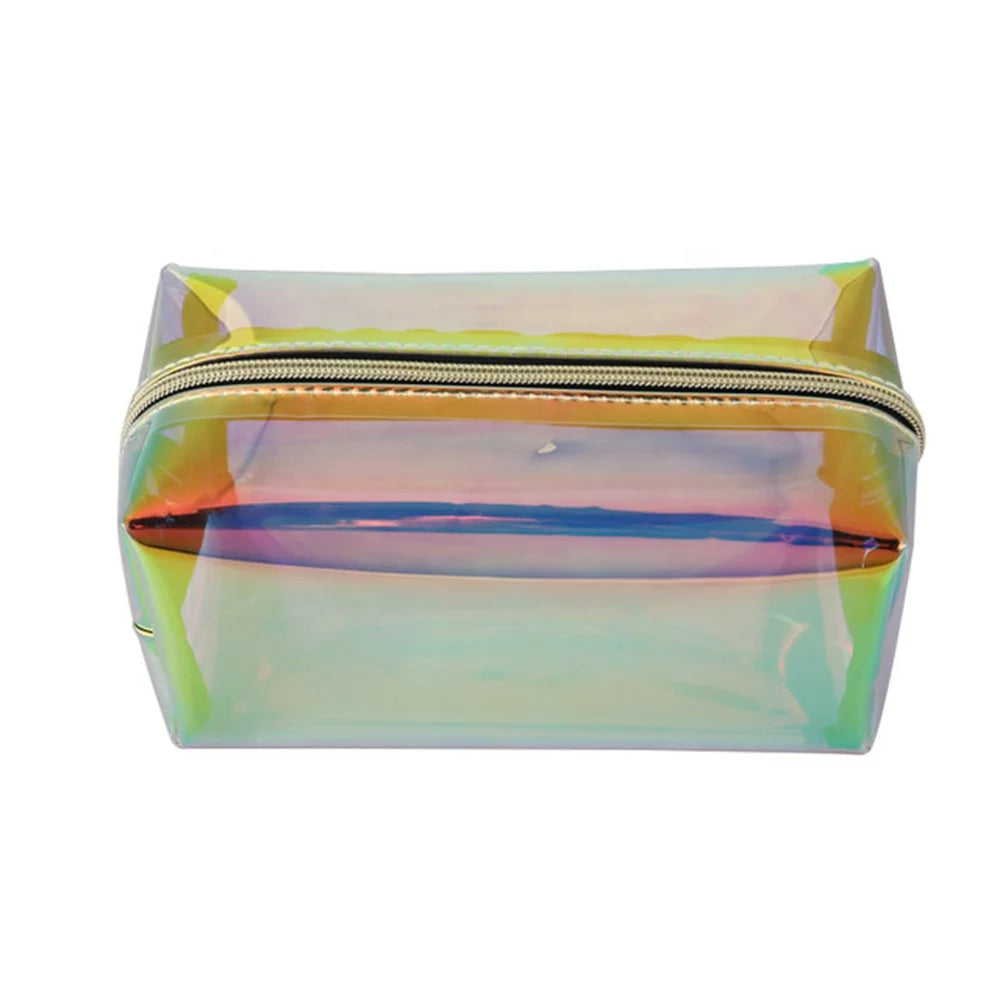 Customized Ladies Portable Iridescence Rainbow Transparent Laser Holographic Travel PVC TPU Makeup Cosmetic Beauty Bag Pouch