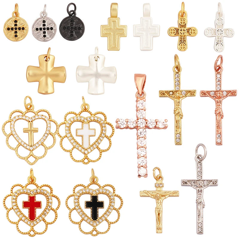 New Religious Style Charm PendantCross 18K Gold Plated Inlaid Cubic ZirconiaJewelry Necklace Bracelet Accessories Supplies L05