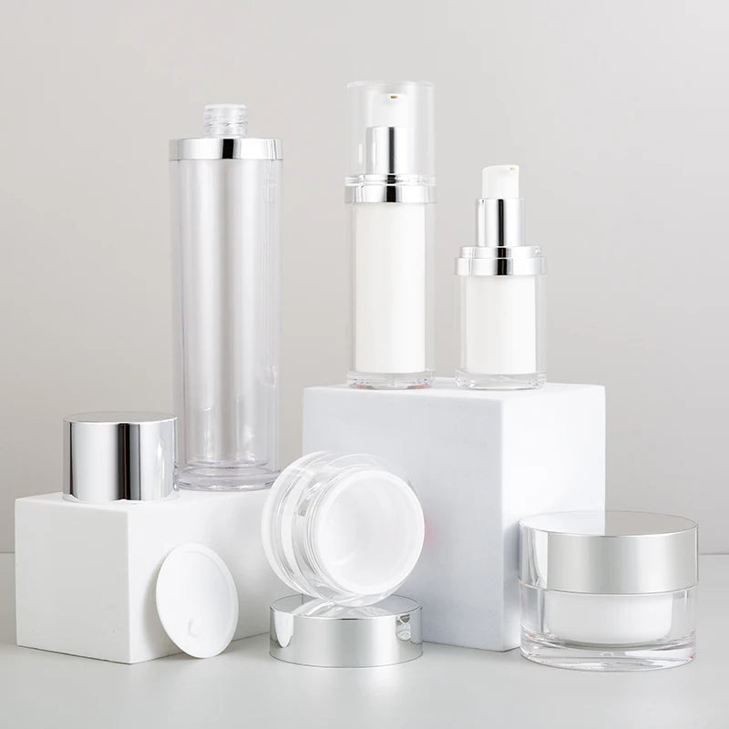 Acrylic Body Lotion Pump Sprayer 30ml/50ml/100ml Luxury Silver Airless Plastic Packaging