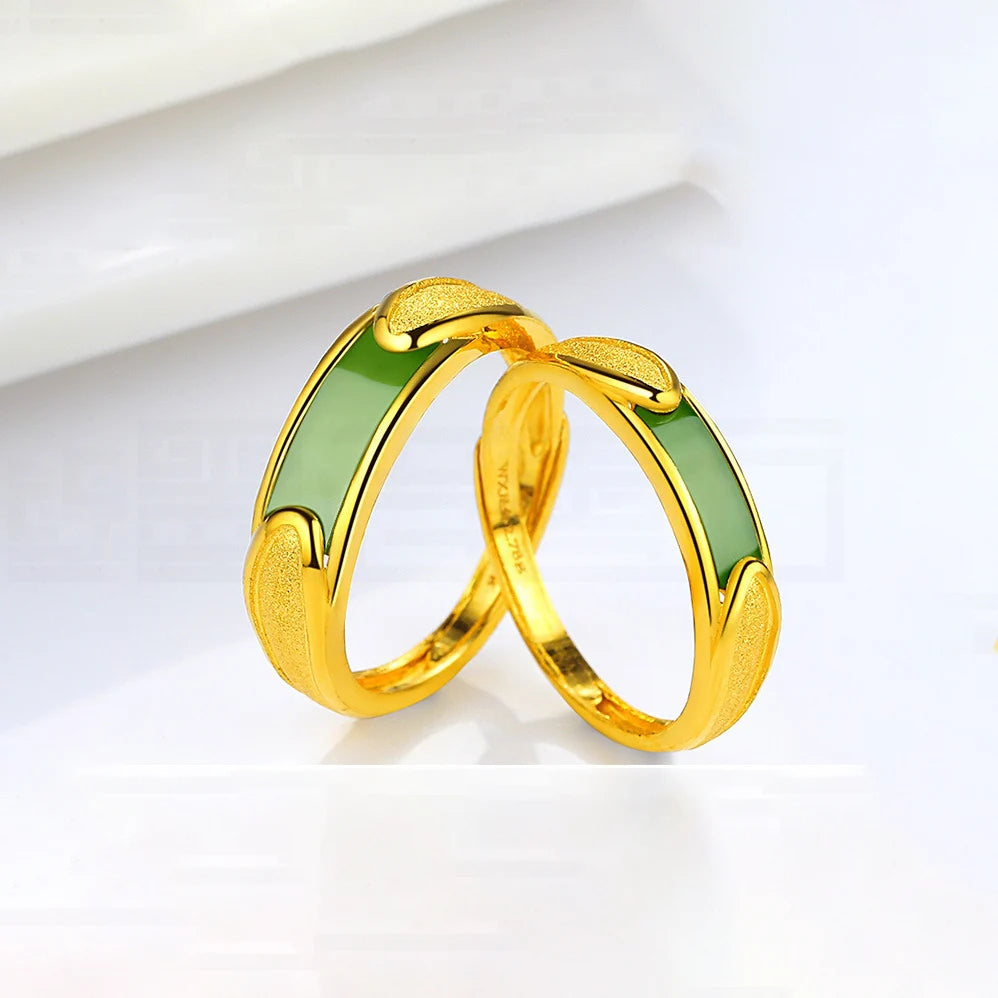 Love Sand Gold Chrysoprase Couple Ring Brass Plated Gold Open Men and Women Pair Ring Gold Cross-Border Ring