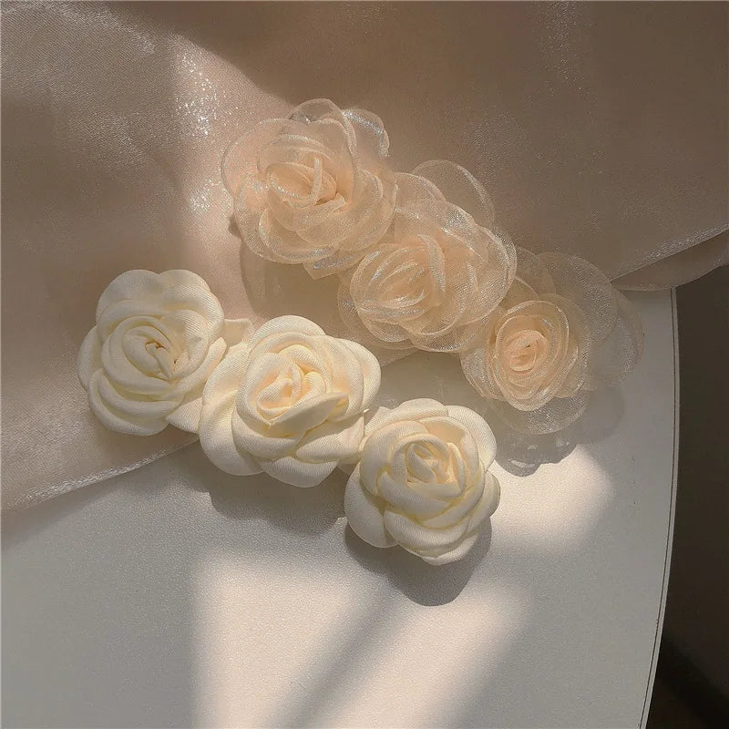 New Designer Camellia Hair Clamp Clip White Flower Vintage Hair Accessories for Elegant Women Spring Clips Fabric Mesh Hair Grip