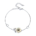 Adjustable 925 Sterling Silver Plated Rhodium Gold Sunflower Fashionable VVS Black Moissanite Charm Chain Link Bracelet Women