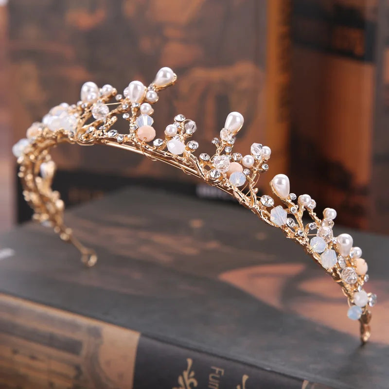 High Quality Crystal Pearl Pageant Wedding Accessories Bridal Tiara Crown with Rhinestone Crowns