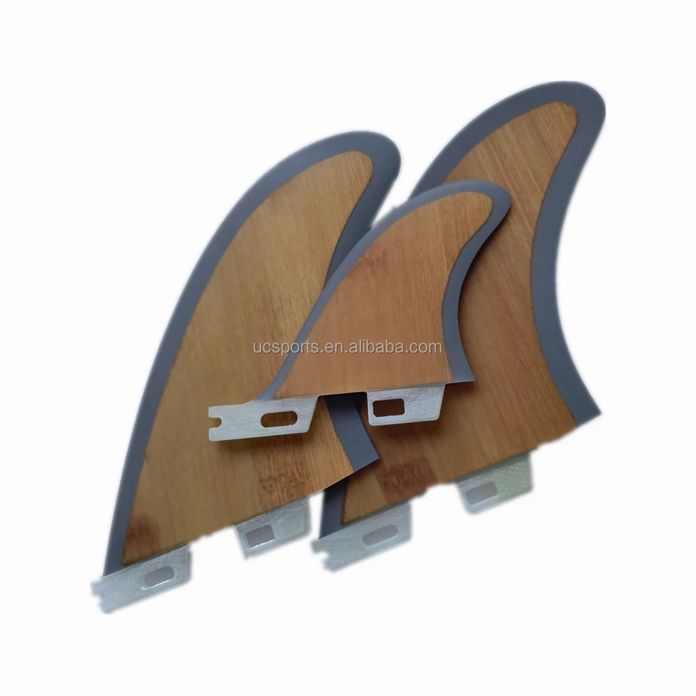 Twin Set  Plus One Surf Fin Fiberglass Bamboo Surfboard Fins 2+1 Tri Set Surf Fin
