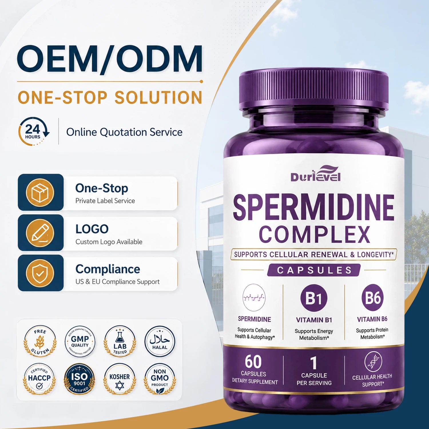 Fermented Wheat Germ Spermidine Extract Capsules Private Label Custom Brand OEM ODM Formulator GMP ISO Source Factory