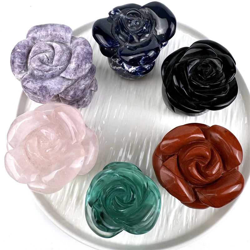 Wholesale Natural Hand Carved Red Jasper Stone Artifical Silver Rose Flower for Home Decoration