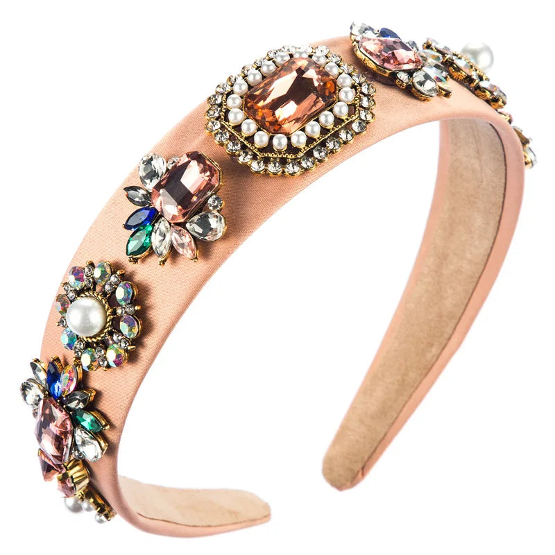New Summer Colorful Headband Fabric Baroque Pearl Inlaid Glass Diamond Headband Jewelry