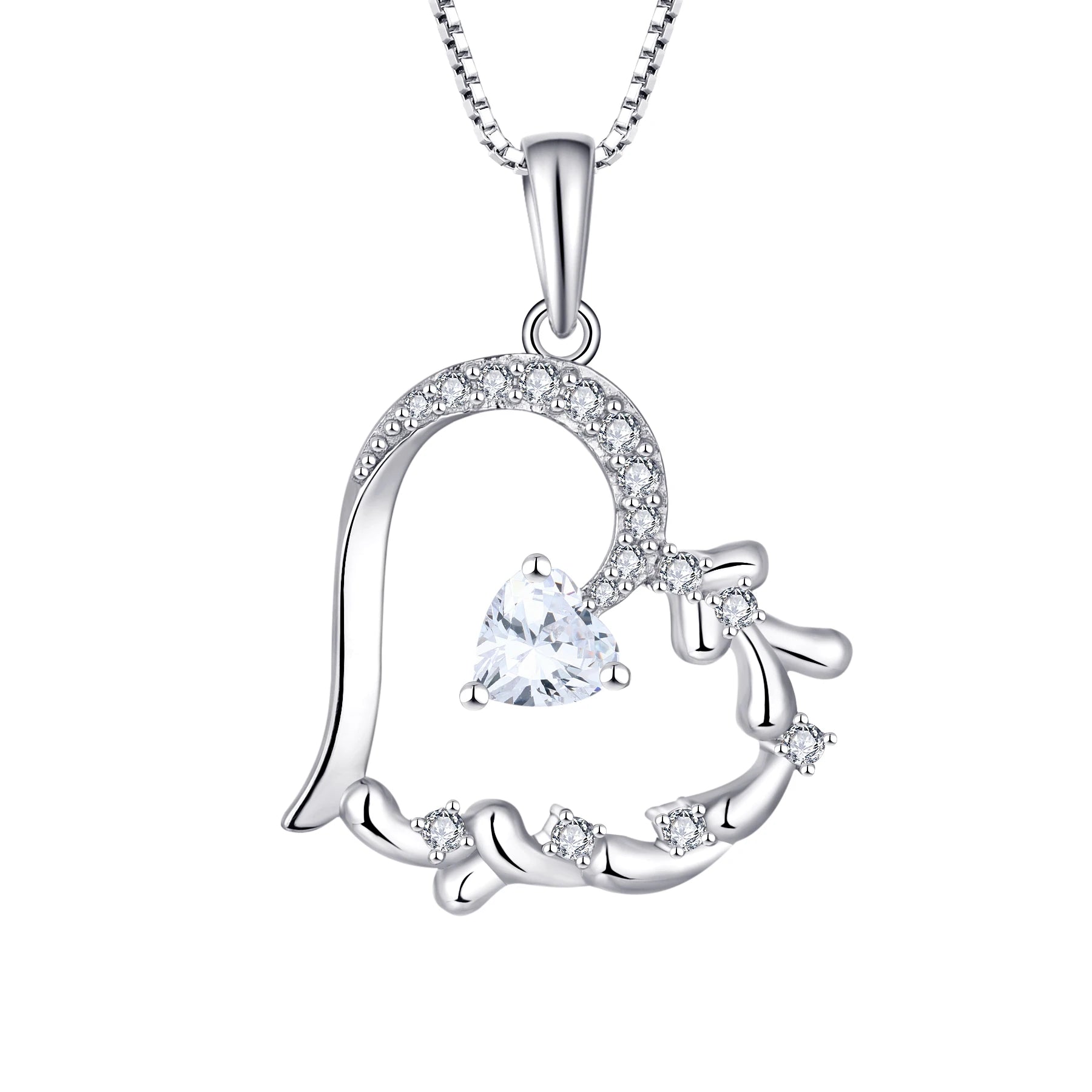 Wholesale Custom 925 Sterling Silver Love Heart Necklace Trendy Crystal Diamond Heart Box Zircon Fashionable Jewelry Weddings