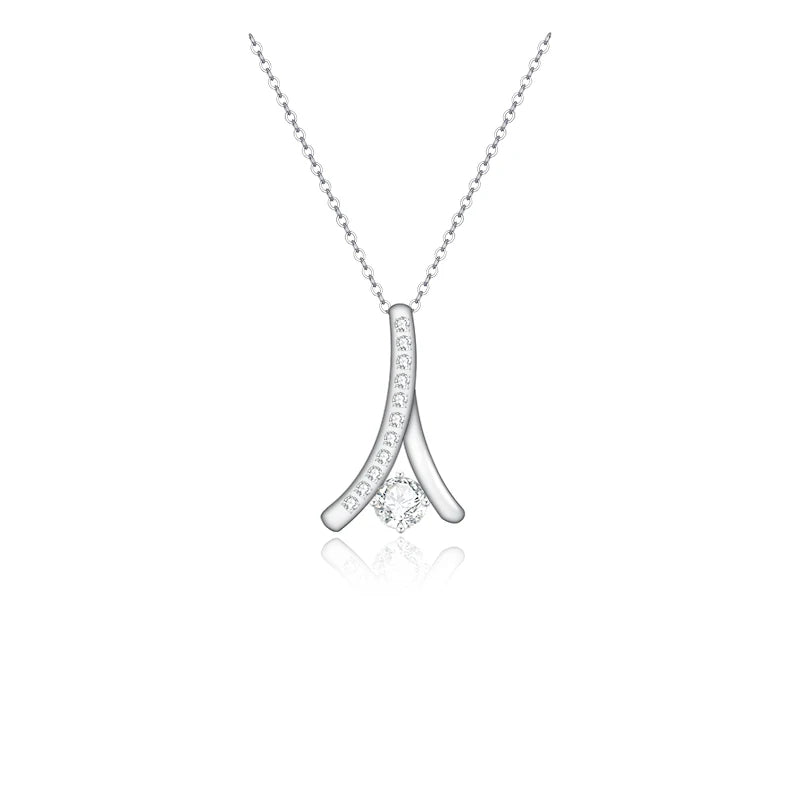 Unique Design 925 Silver Cubic Zircon Simple Geomereic Big Stone Pendant Necklace