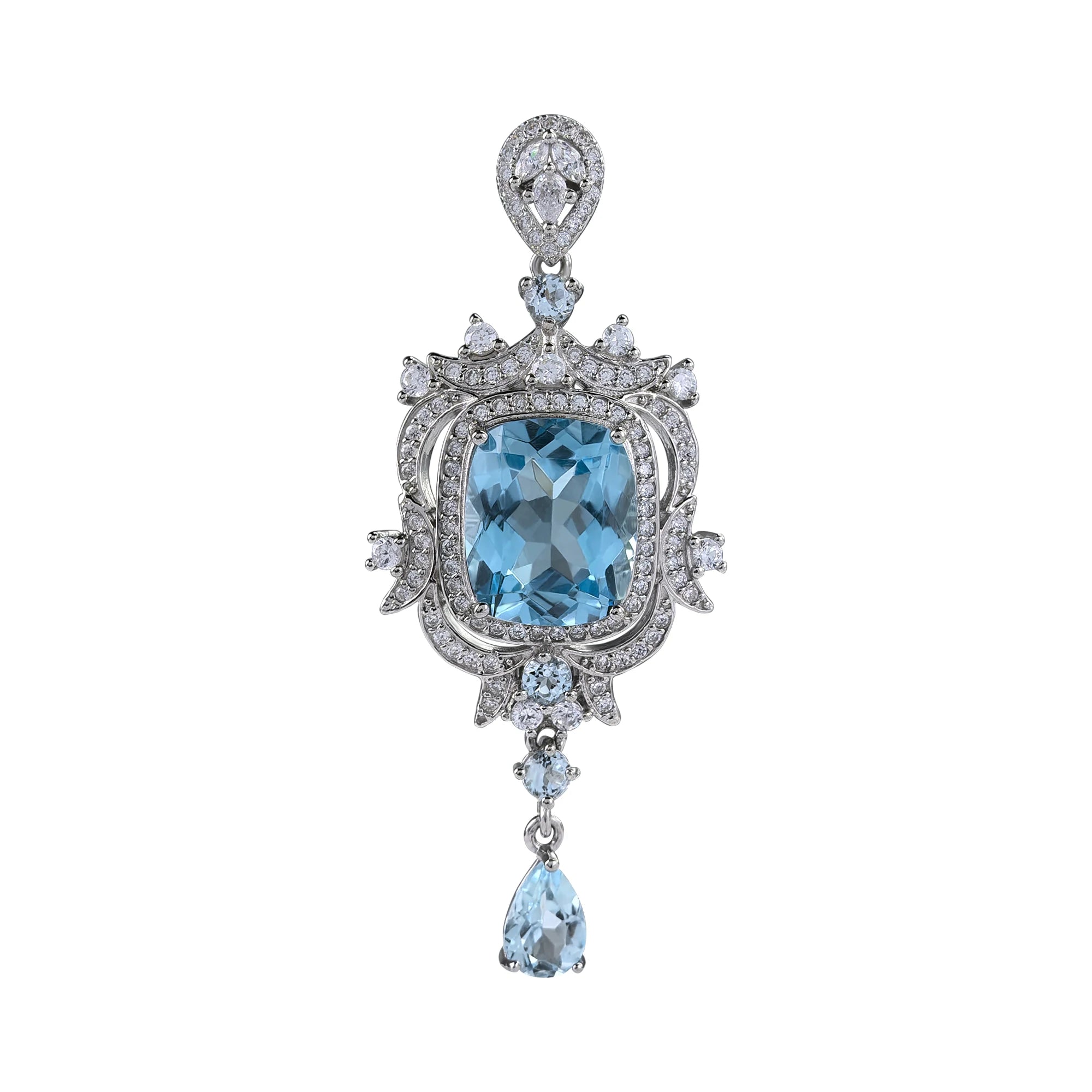 Elegant Rhodium Plated 925 Sterling Silver Natural Swiss Blue Topaz Pendant for Women Anniversary Gift