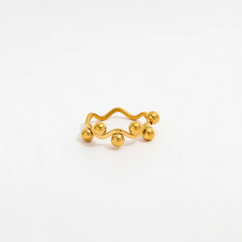 High End 18K PVD Gold Plated Waved Bead Dainty Rings Stainless Steel Rings for Women Trendy Jewelry