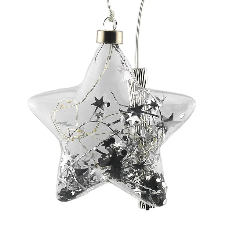 Transparent Clear Star Shaped LED Light Glass Christmas Bauble Ball Filled Silver Stars High Quality Environment-Friendly