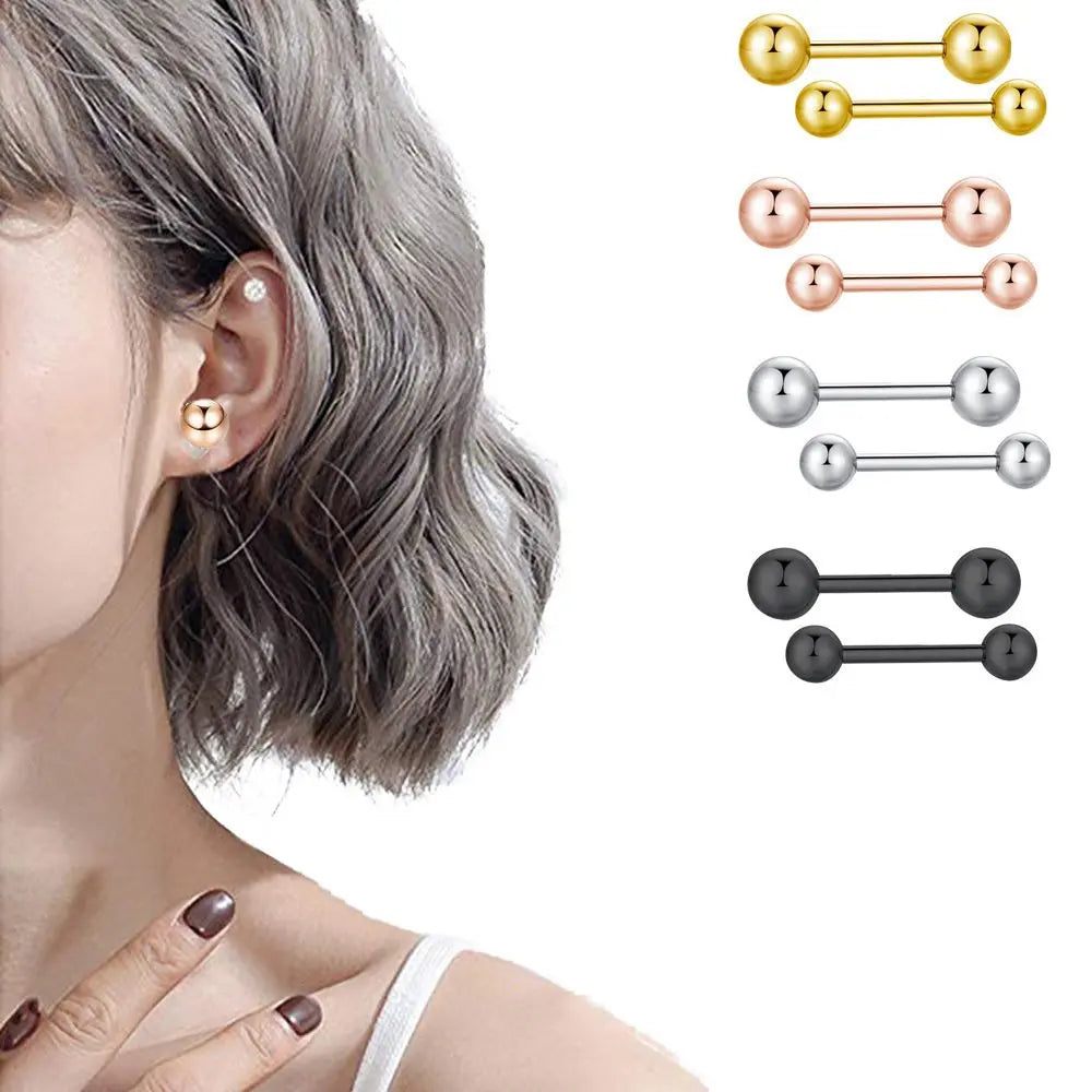 Stainless Steel Silver Black Gold Plated Body Jewelry Fashion Pierced Ear Lip Studs Zircon Earring Barbell Piercing Jewelry